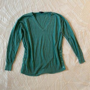 Linen blend sweater with side button detail